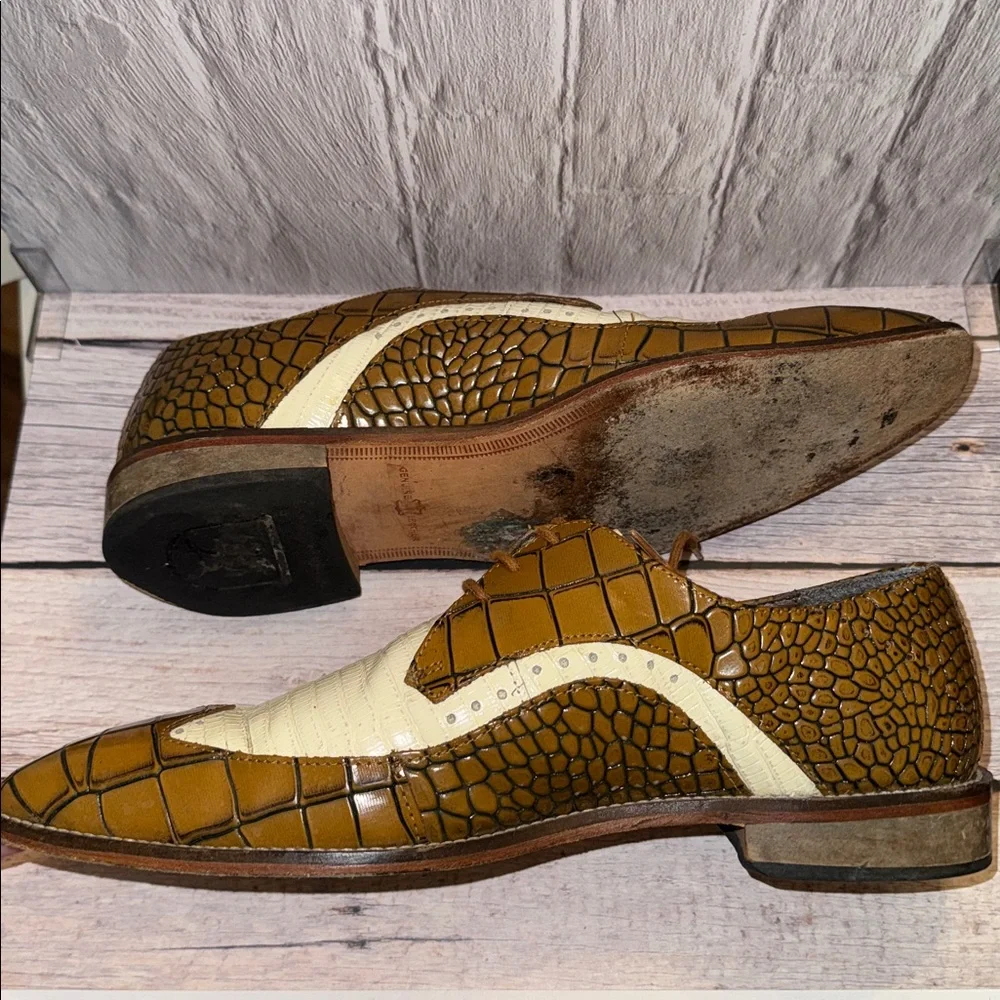 Stacy Adams Trazino Mustard Multi Crocodile-Lizard Print Leather Wingtip Oxford